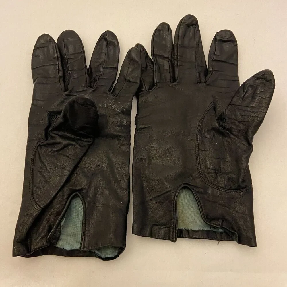 #6247 Vintage Black Leather Gloves made in Japan